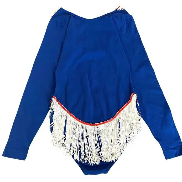 Vintage Danskin Blue Sequin & Fringe Girls’ Bodysuit Size 12-14 Long Sleeve
